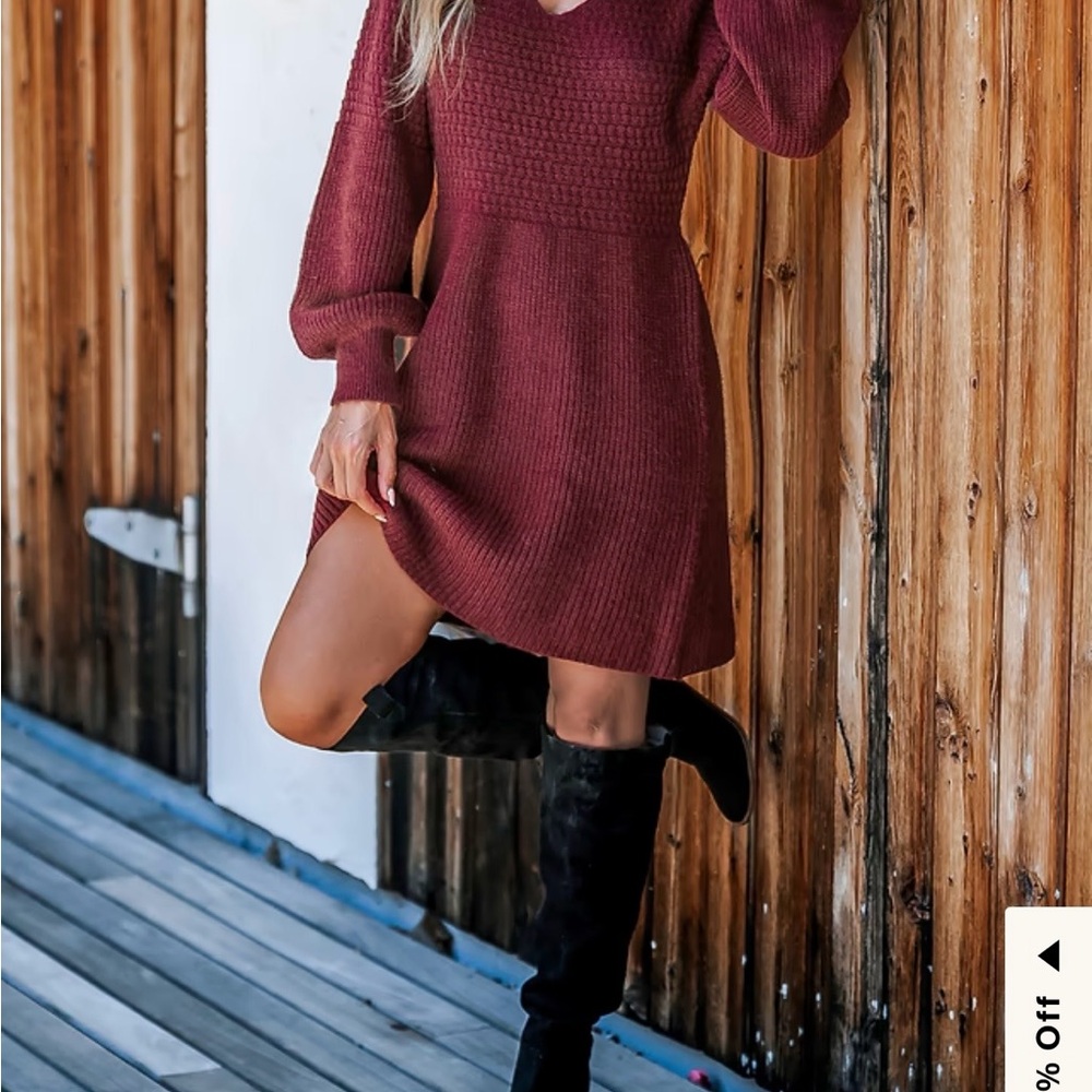 NWT Cupshe Long Sleeve Honeycomb Sweater Dress S4 - Picture 4 of 5